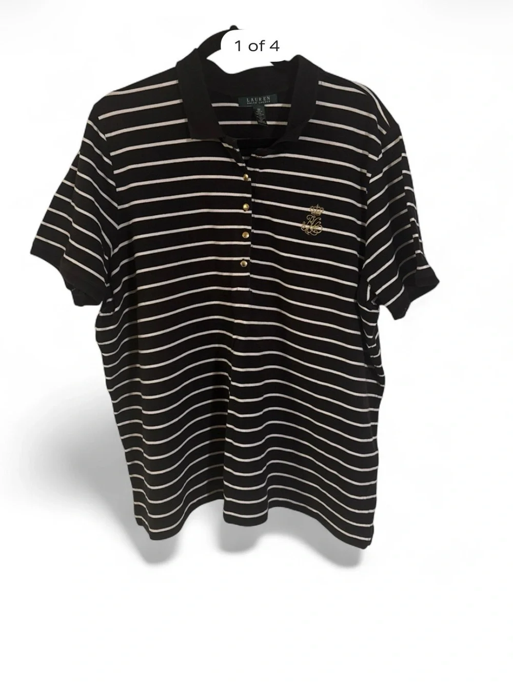 Ralph Lauren Black Polo with White Stripes and Gold Crest